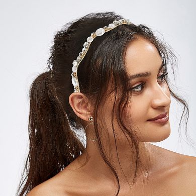 Rhinestone Vintage Wavy Headband Faux Pearl Headband