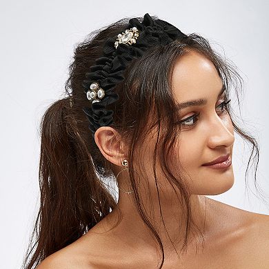 Rhinestone Pleated Headband Faux Pearl Headband