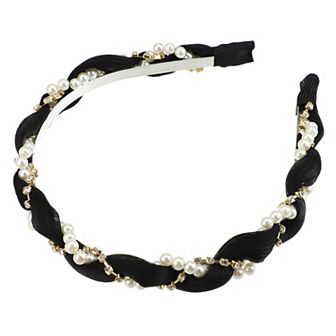 Rhinestone Faux Pearl Wrap Fabric Headband Faux Pearl Headband