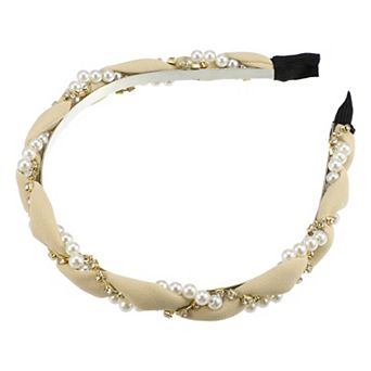 Rhinestone Faux Pearl Wrap Fabric Headband Faux Pearl Headband