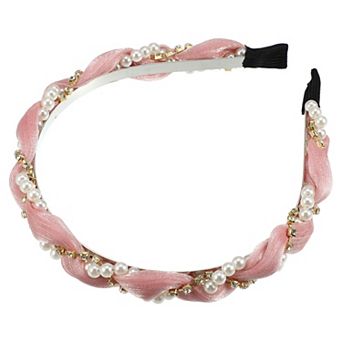 Rhinestone Faux Pearl Wrap Fabric Headband Faux Pearl Headband