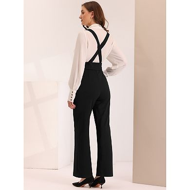 Casual Office Overall For Women's Adjustable Straps Wide Leg Suspenders Jumpsuits