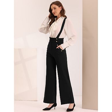 Casual Office Overall For Women's Adjustable Straps Wide Leg Suspenders Jumpsuits