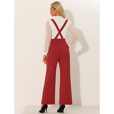 Casual Office Overall For Women's Adjustable Straps Wide Leg Suspenders Jumpsuits