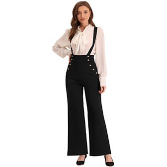 Casual Office Overall For Women's Adjustable Straps Wide Leg Suspenders Jumpsuits
