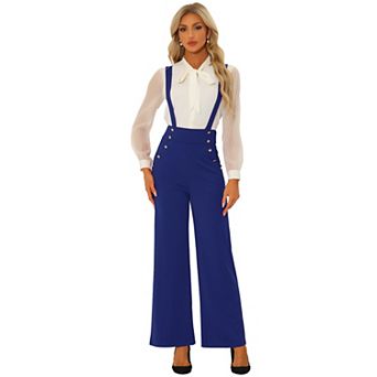 Casual Office Overall For Women's Adjustable Straps Wide Leg Suspenders Jumpsuits