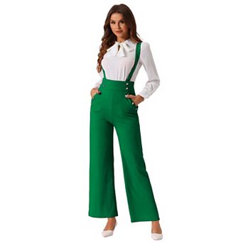 Casual Office Overall For Women's Adjustable Straps Wide Leg Suspenders Jumpsuits