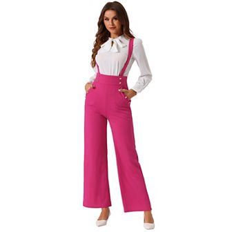 Casual Office Overall For Women's Adjustable Straps Wide Leg Suspenders Jumpsuits