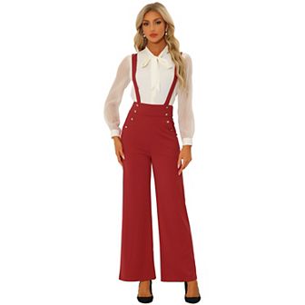 Casual Office Overall for Women's Adjustable Straps Wide Leg Suspenders Jumpsuits