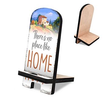 There Is No Place Like Home Cell Phone Stand Family Decor Wood Mobile Holder Organizer