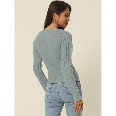 Women's  Fall Winter Wrap V Neck Long Sleeve Ribbed Knit Crop Sweater
