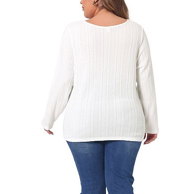 Plus Size Top For Women Casual Round Neck Long Sleeve Knit Tunic Tops 2023