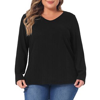 Plus Size Top for Women Casual Round Neck Long Sleeve Knit Tunic Tops 2023