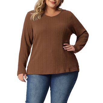 Plus Size Top for Women Casual Round Neck Long Sleeve Knit Tunic Tops 2023
