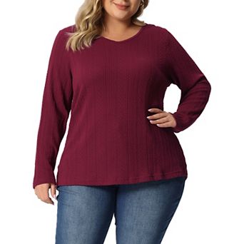 Plus Size Top for Women Casual Round Neck Long Sleeve Knit Tunic Tops 2023