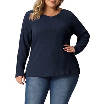 Plus Size Top for Women Casual Round Neck Long Sleeve Knit Tunic Tops 2023