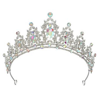 Women Faux Crystal Queen Crowns Tiara Rhinestone Silver Tone Assorted Color
