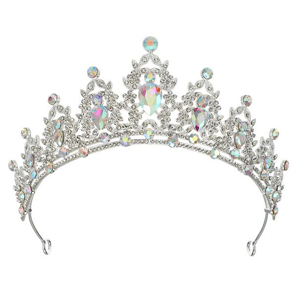 ⭐︎tiara⭐︎ Women Faux Crystal Queen Crowns Tiara Rhinestone Silver Tone