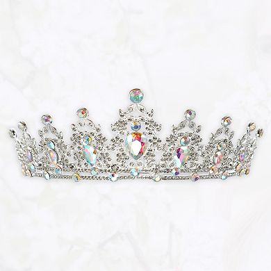 Women Faux Crystal Queen Crowns Tiara Rhinestone Silver Tone Assorted Color