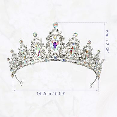 Women Faux Crystal Queen Crowns Tiara Rhinestone Silver Tone Assorted Color