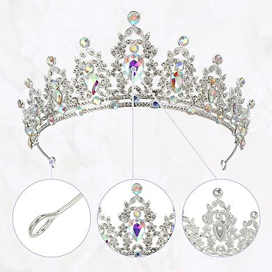 Women Faux Crystal Queen Crowns Tiara Rhinestone Silver Tone Assorted Color