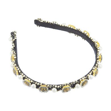 Faux Pearl Rhinestone Headband Hair Accessories for Women 0.59" Wide