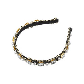 Faux Pearl Rhinestone Headband Hair Accessories for Women 0.59" Wide