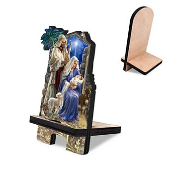 Holy Night Cell Phone Stand Inspirational Decor Wood Mobile Holder Organizer