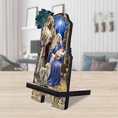 Holy Night Cell Phone Stand Inspirational Decor Wood Mobile Holder Organizer