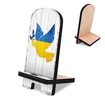 Support Ukraine Cell Phone Stand International Decor Wood Mobile Holder Organizer