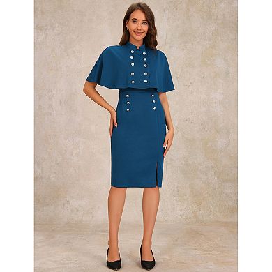 Elegant Business Dresses For Women's Double Breasted Two Pieces Cape And Dress Sets