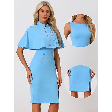 Elegant Business Dresses For Women's Double Breasted Two Pieces Cape And Dress Sets