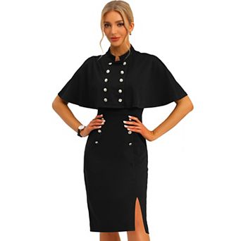 Elegant Business Dresses for Women's Double Breasted Two Pieces Cape and Dress Sets