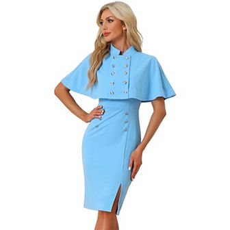 Elegant Business Dresses for Women's Double Breasted Two Pieces Cape and Dress Sets