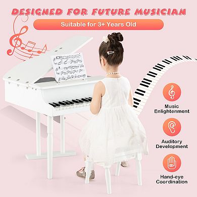 Musical Instrument Toy 30-Key Children Mini Grand Piano with Bench