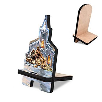 Holy Night Winter Cathedral Cell Phone Stand Inspirational Decor Wood Mobile Holder Organizer