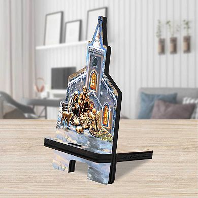 Holy Night Winter Cathedral Cell Phone Stand Inspirational Decor Wood Mobile Holder Organizer