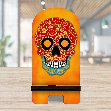 The Skull Cell Phone Stand Halloween Decor Wood Mobile Holder Organizer