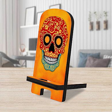 The Skull Cell Phone Stand Halloween Decor Wood Mobile Holder Organizer