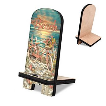 Bicycle by Sea Coastal Cell Phone Stand Wood Mobile Holder Organizer