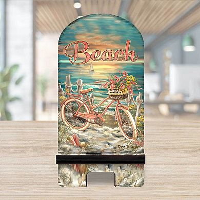 Bicycle by Sea Coastal Cell Phone Stand Wood Mobile Holder Organizer