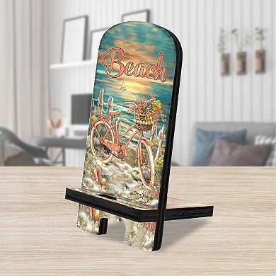 Bicycle by Sea Coastal Cell Phone Stand Wood Mobile Holder Organizer