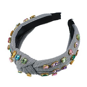 Rhinestone Retro Knotted Headband Non-slip Wide for Girl Blue 5.12"x1.26"