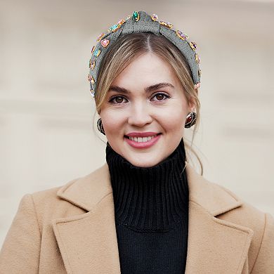 Rhinestone Retro Knotted Headband Non-slip Wide for Girl Blue 5.12"x1.26"