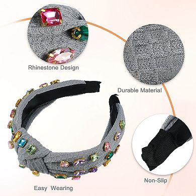 Rhinestone Retro Knotted Headband Non-slip Wide for Girl Blue 5.12"x1.26"