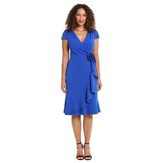 Women's London Times Rosette Wrap Cascade Ruffle Dress