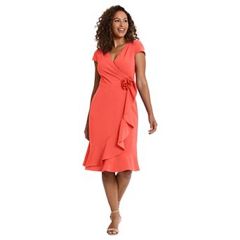 Women's London Times Rosette Wrap Cascade Ruffle Dress