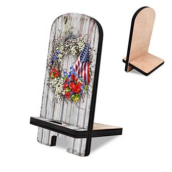 American Wreath Cell Phone Stand Wood Mobile Holder Organizer
