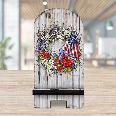 American Wreath Cell Phone Stand Wood Mobile Holder Organizer