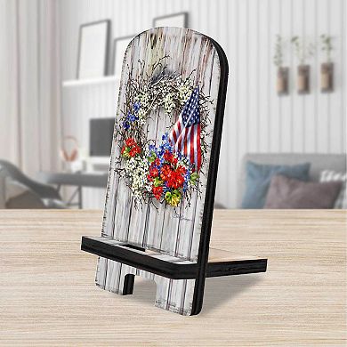 American Wreath Cell Phone Stand Wood Mobile Holder Organizer